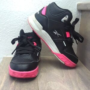 Sz 11 kids Reebok Black, Pink & White Mid-High Top Sneakers